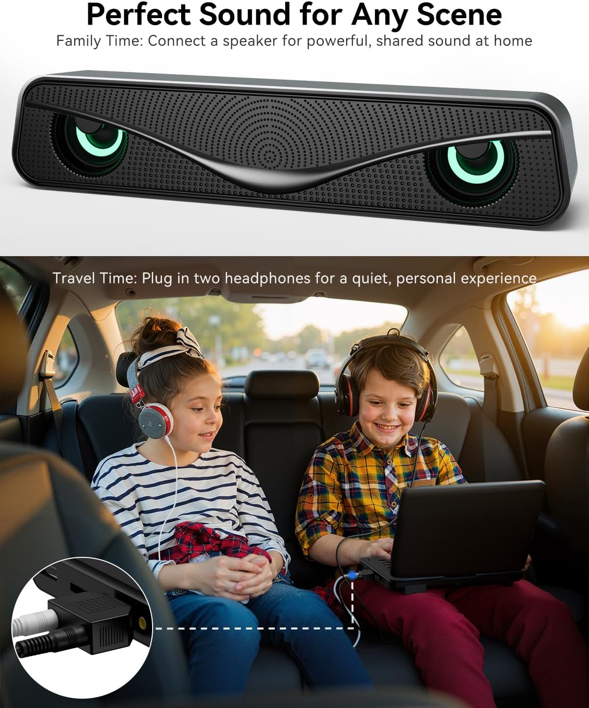 12.5" Portable DVD Player with Soundbar & 10.1" HD Screen for Kids & Adults, Car DVD Player with Headrest Mount, 360° RF Remote, Dual Earphone Jacks, 5H Battery, CD/DVD/SD/USB, Region Free thumbnail 7