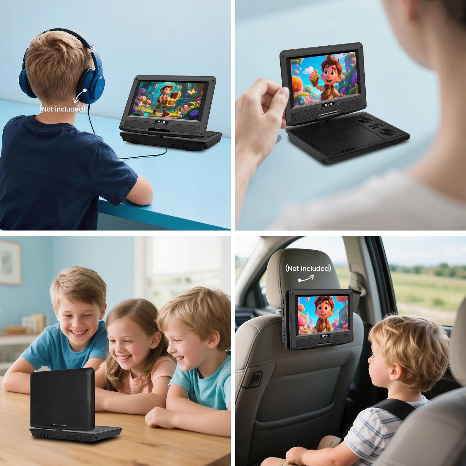 11.5" Portable DVD Player for Kids & Car Travel–9 inch Swivel IPS Screen,3-Hour Battery,CD/DVD/USB/SD Support,Region Free/Headrest Mount & Remote thumbnail 3