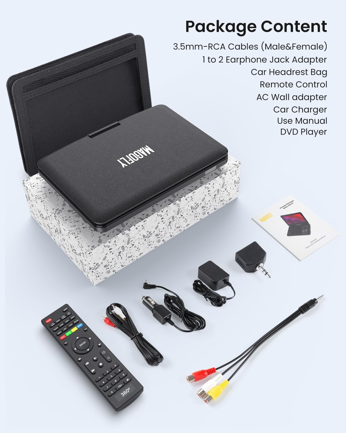 12.5" Portable DVD Player with10.1 HD IPS Screen for Kids,Car DVD Player with Headrest Mount, 360° RF Remote Control, 2 Earphone Jacks, 5h Battery, Support CD/DVD/SD Card/USB，Region Free [Black] thumbnail 8